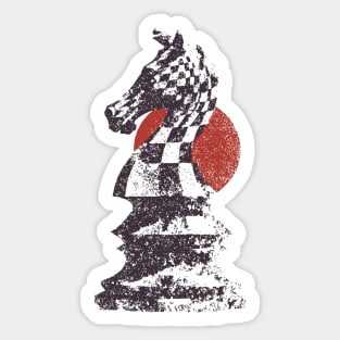 Chess Knight Red Sunset - Woodblock Print Style Sticker